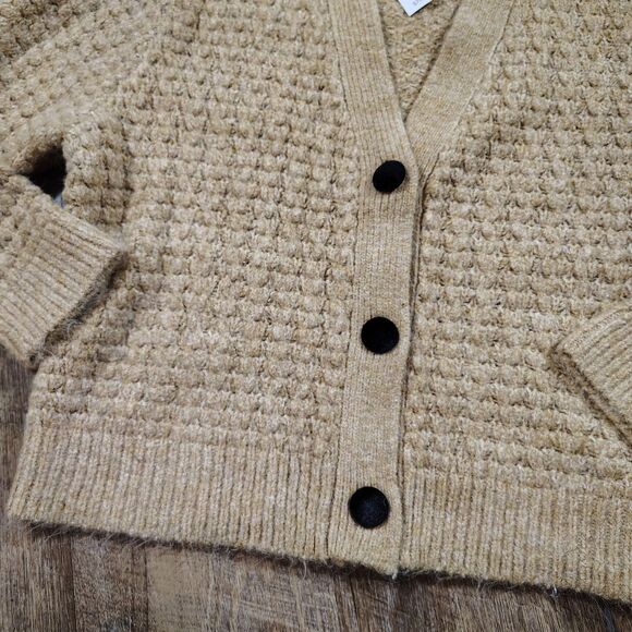 LOFT Chunky Knit Cardigan Sweater Camel Brown Button Front NWT Size XL - Picture 8 of 11